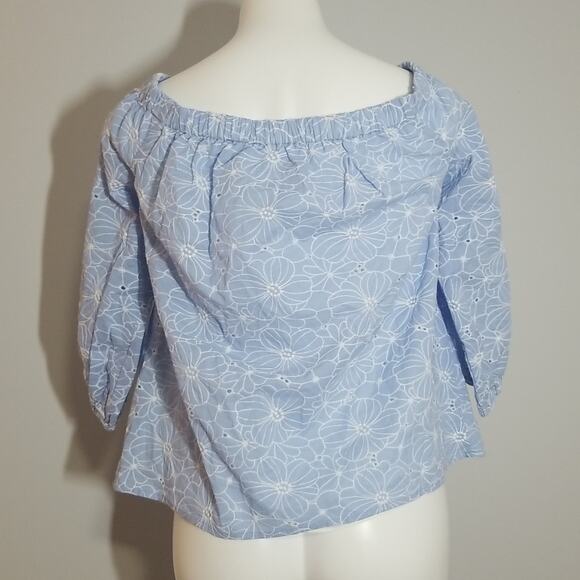 NWT Milly Nova  Blue Off-Shoulder Eyelet Floral Embroidered Top - Picture 3 of 7